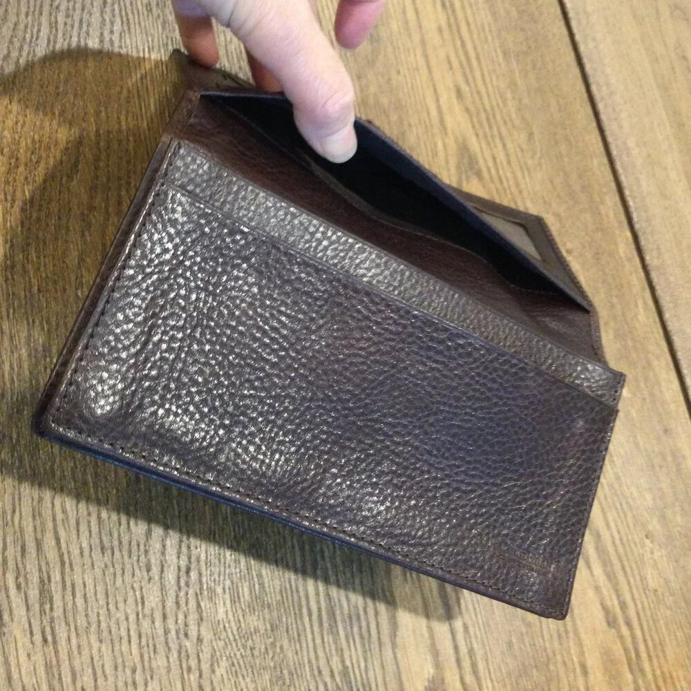 NEW! COLE HAAN Dark Brown Leather Slim Wallet Made in Italy